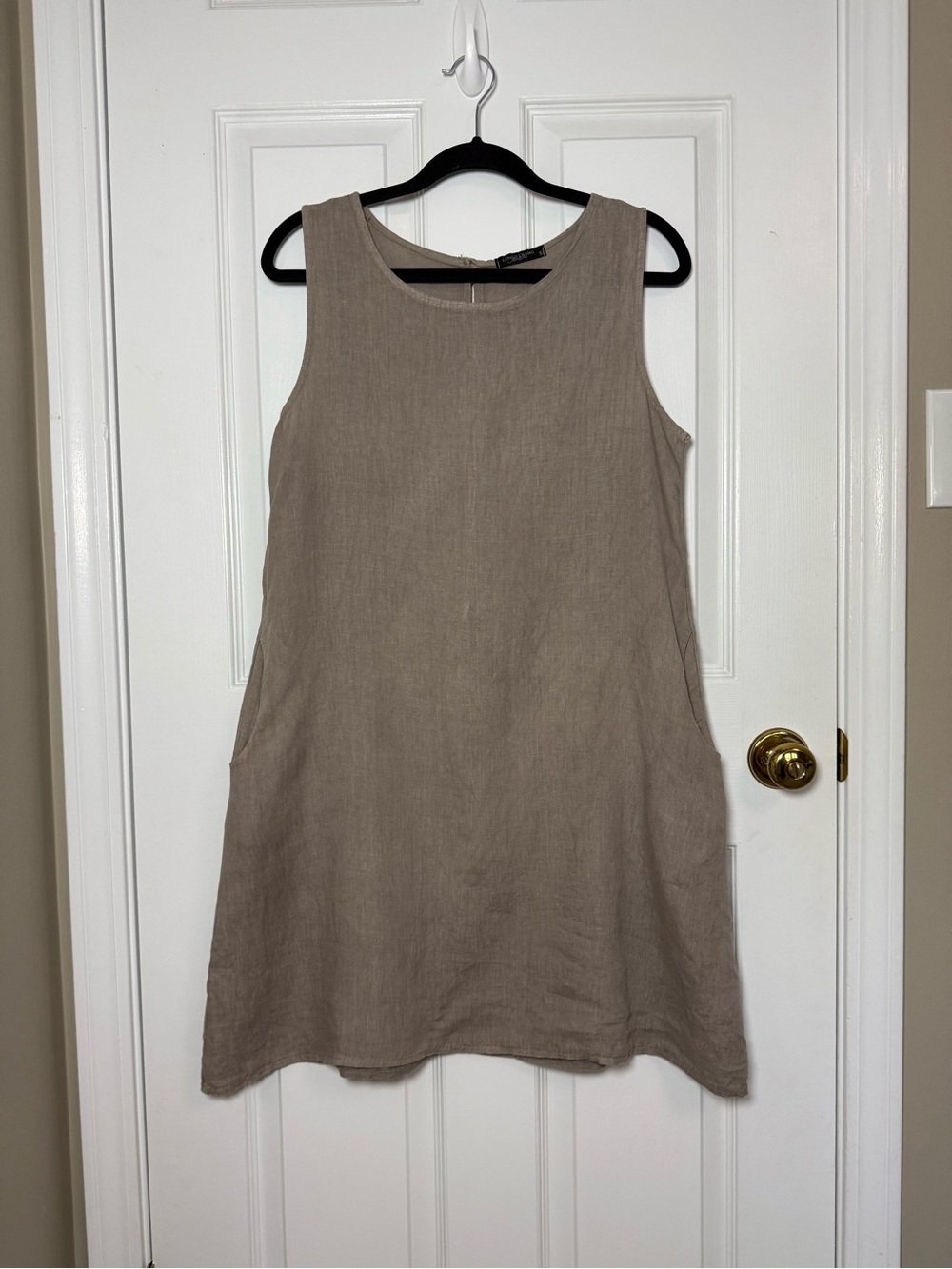 Lungo Varno 100% Linen Sleeveless A-Line Dress — Taupe